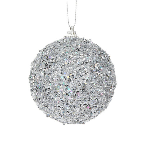 Silver Sugar Bauble 8cm