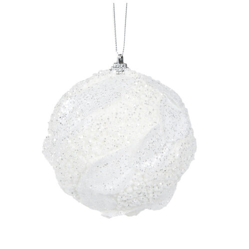White Glitter Leaf Bauble 10cm