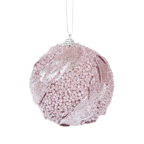 Pink Glitter Leaf Bauble 10cm