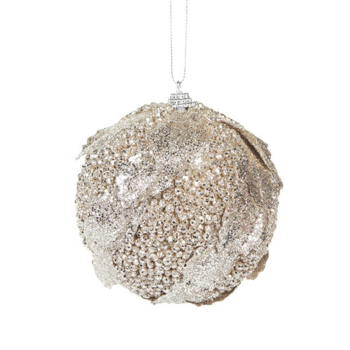 Champagne Glitter Leaf Bauble 10cm