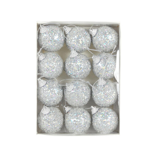 Mini Silver Sugar Baubles 12pk 4cm