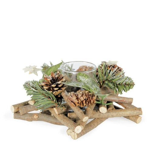 Woodland Pine Star T-Light Holder 20cm