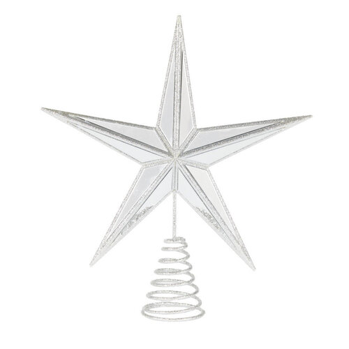 5 Point Mirrored Tree Topper Star Silver 31cm
