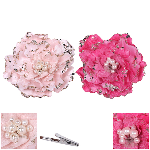 Pink Peony Flower Clip 15cm 1pc 2 Assorted