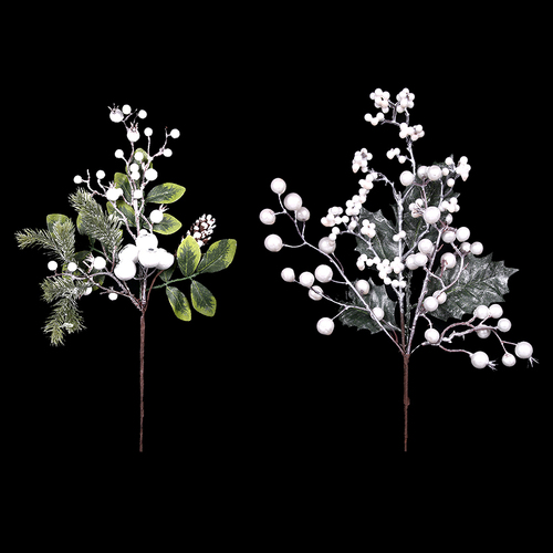 White Berry Stems 38cm 1pc 2 Assorted