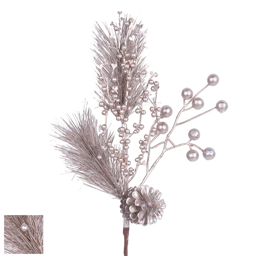 Champagne Pine Stem with Berries and pinecone 44cm