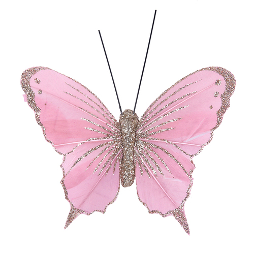 Pink Feather Butterfly Clip 10cm