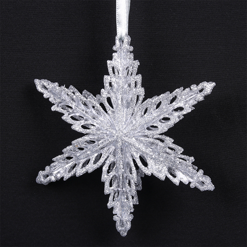 Snowflake Silver Glitter Hanging 14cm