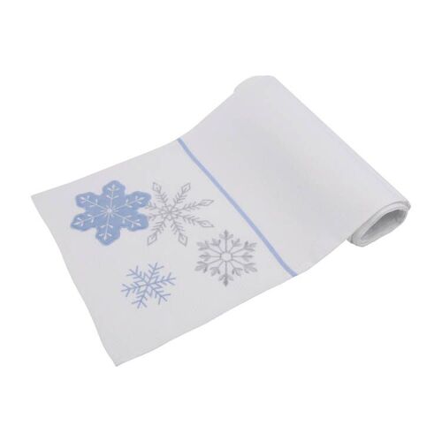 Blue Snowflake Embroidery Table Runner 180cm