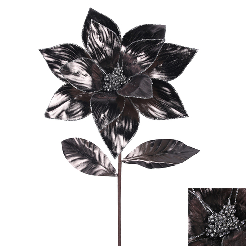 Dark Silver Poinsettia Stem 45cm