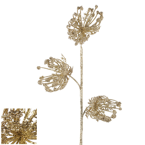 Gold Queen Anne Lace Glitter Stem 65cm