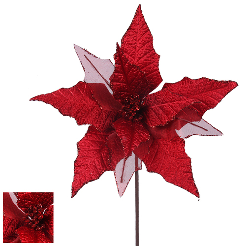 Red Sheer Poinsettia Stem 45cm