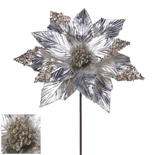 Platinum Poinsettia Stem 33cm