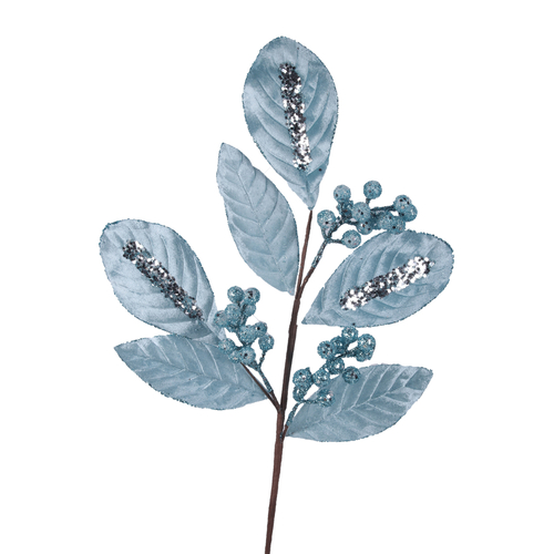 Pale Blue Velour Leaf Stem 62cm