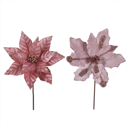 Pink Velour Poinsettia 30cm 1pc 2 Asst