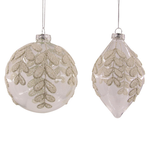 Clear Glass Ball & Finial 10cm 2 Asst 