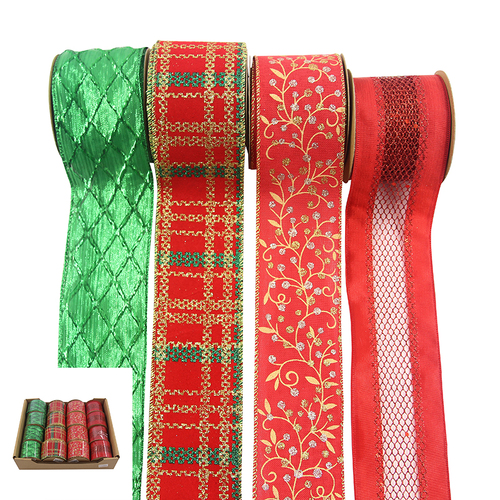 Red & Green Ribbons 6.3cm 4 Assorted