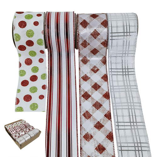 Red & White Ribbons 6.3cm 4 Assorted