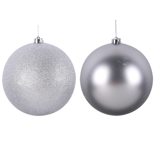 Silver 20cm Bauble Matt, Glitter 2 Assorted