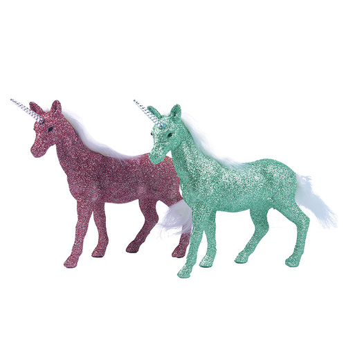 Pink & Mint Glitter Unicorn 20cm 1pc 2 Asst
