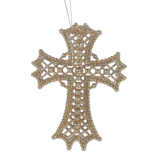 Champagne Glitter Cross Tree Ornaments 13cm