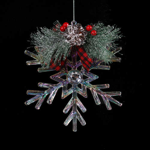 Acrylic Snowflake with Gingham Ribbon 15cm