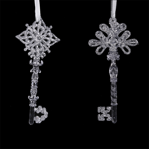 Silver Glitter Key Tree Ornament 16cm 1pc 2A
