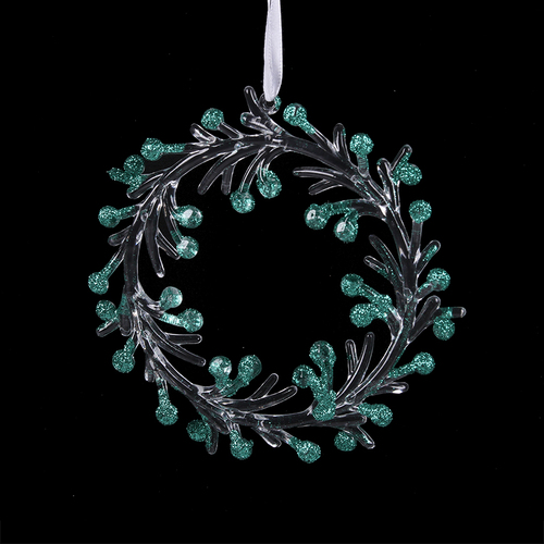 Acrylic Wreath w.Emerald Glitter Tree Ornament 14cm