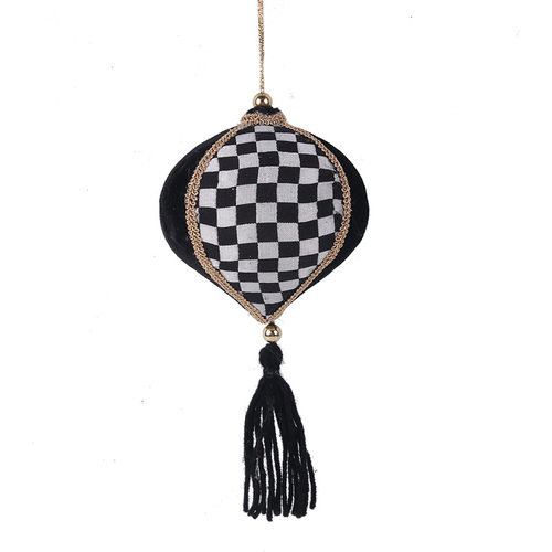 Black & White Bauble with Tessel 20cm