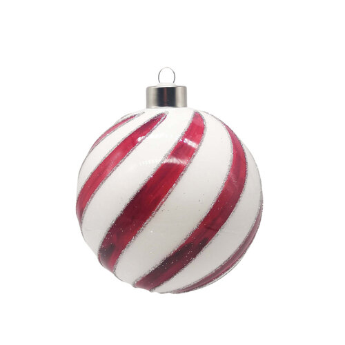 Bauble White Red 10cm