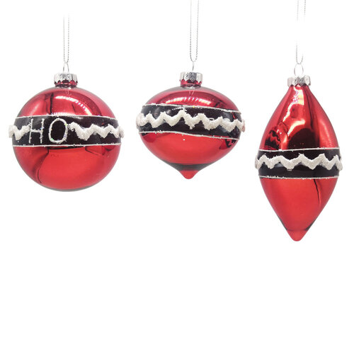 Bauble Red White Black 1pc 3A 8cm