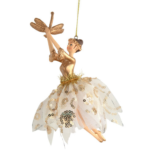 Fairy Dec Cream Gold Butterfly 18cm