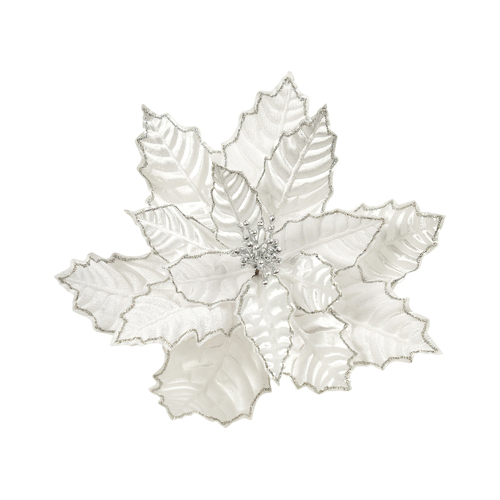 Poinsettia Crinkled White Clip On 44cm
