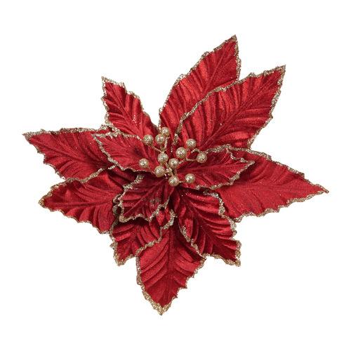 Poinsettia Burg Gold Edge Clip On 32cm