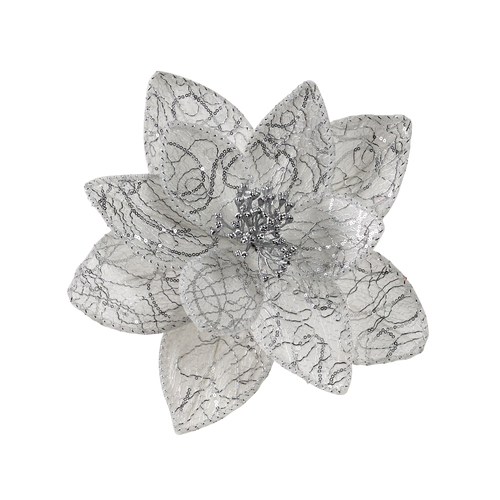 Poinsettia Silver Silver Edge Clip On 35cm