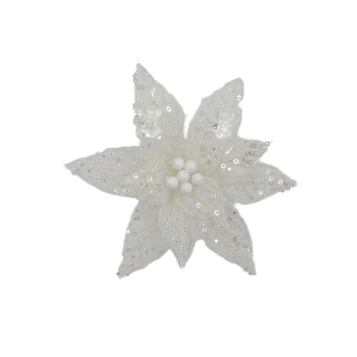 Poinsettia White Skelton Leaves Clip On 35cm