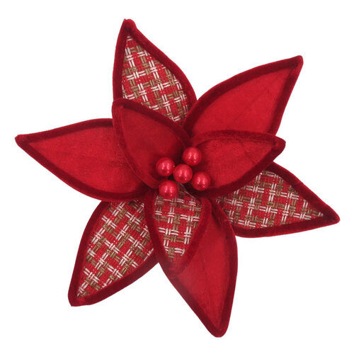 Poinsettia Tartan Red Pearl Clip On 29cm