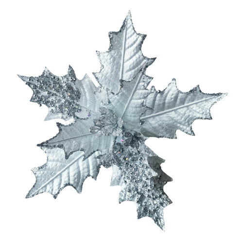 Poinsettia Silver Dark Centre Clip On 31cm