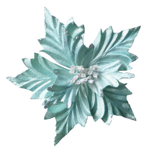 Poinsettia Light Teal White Clip On 26cm