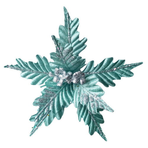 Poinsettia Teal Silver Centre Clip On 28cm