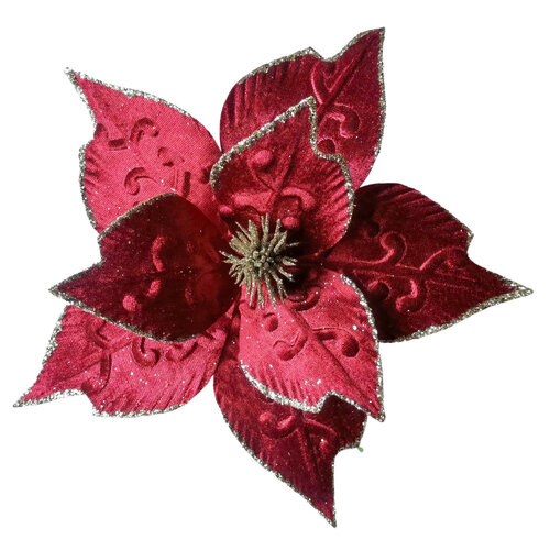 Poinsettia Red Gold Centre & Edge Clip On 29cm