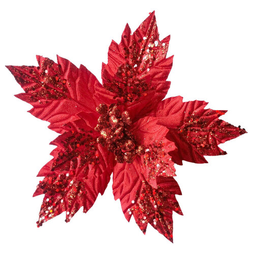 Poinsettia Red Jagged Edge Clip On 25cm