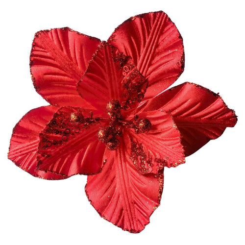 Poinsettia Shiny Red Clip On 25cm