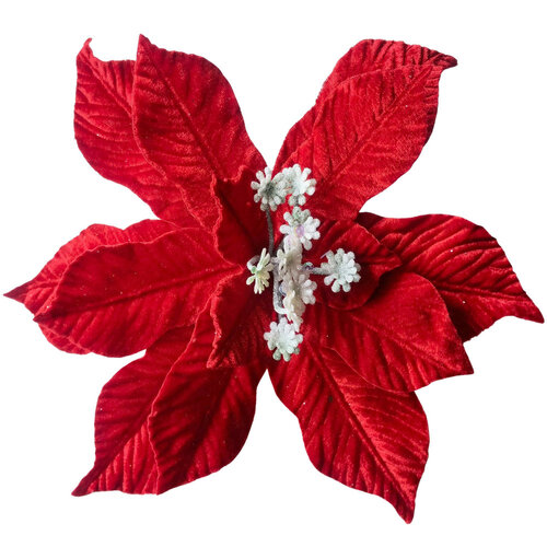 Poinsettia Red White Centre Clip On 31cm