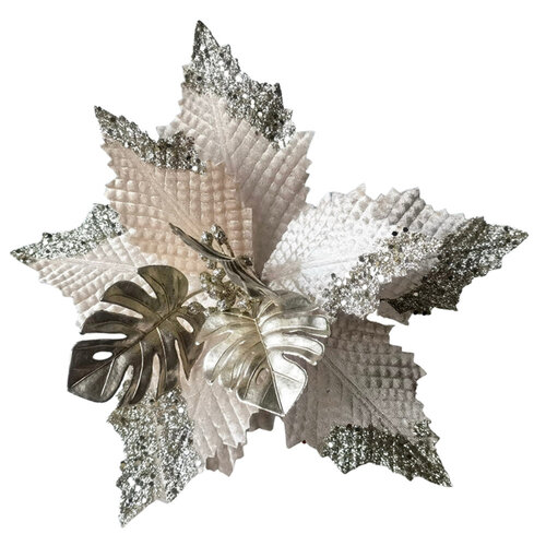 Poinsettia Cream Champagne Glitter Clip On 32cm