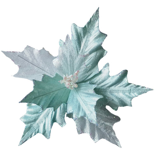 Poinsettia Mint Iridescent Tips Clip On 28cm