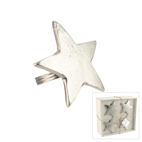 Keys Star Napkin Ring Silver 4cm Set 4