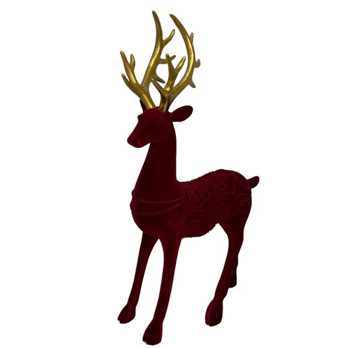 Deep Red Velvet Standing Reindeer 47cm