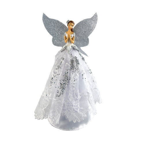 Angel Tree Topper Pearl Silver 28cm