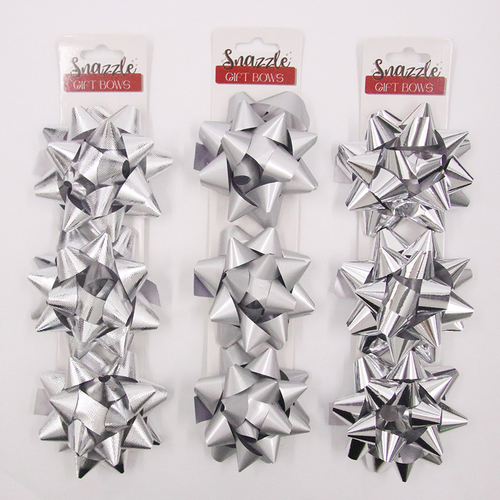 Silver Mixed Gift Bow 3pk 10cm 